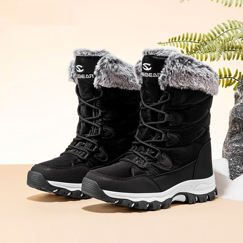 Warm Wide-toe Shoes Womens Mid-height Soft-soled Faux-fur Snow Boots For Winter