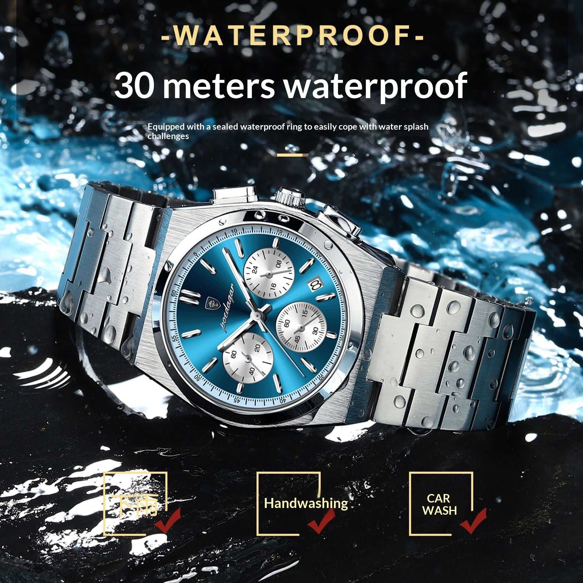 Mens Waterproof Multifunctional Luminous Ultra-thin Watch