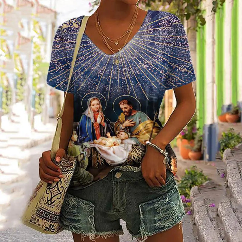 3D Printed Summer V-Neck T-Shirt for Men