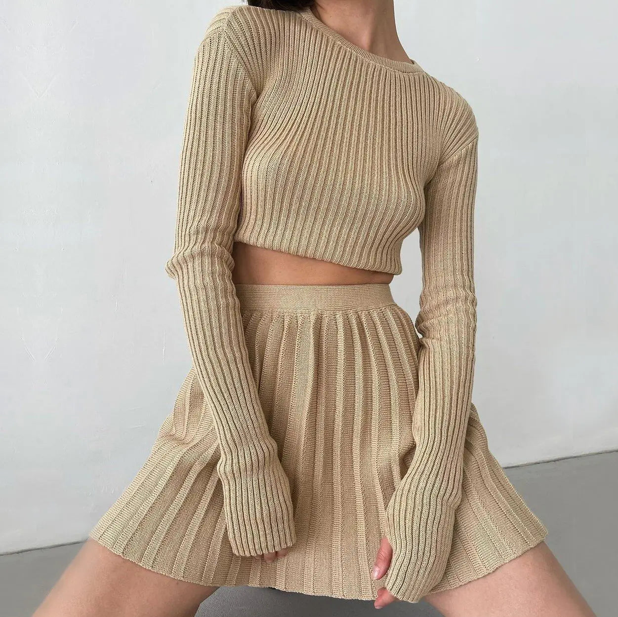 Women's Knitted Short Skirt and Sweater Set
