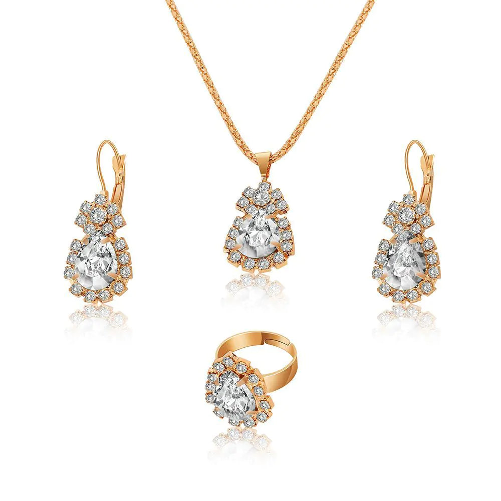 Manufacturer's Ins Water Droplet Rhinestone Jewelry Set