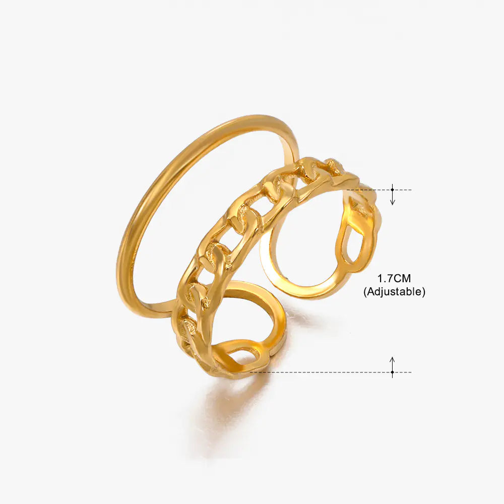 Fashionable 18K Gold-Plated Adjustable Steel Ring