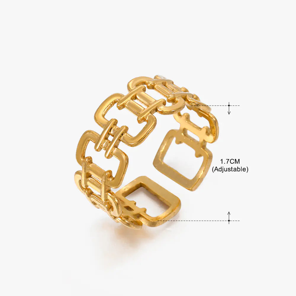 Fashionable 18K Gold-Plated Adjustable Steel Ring