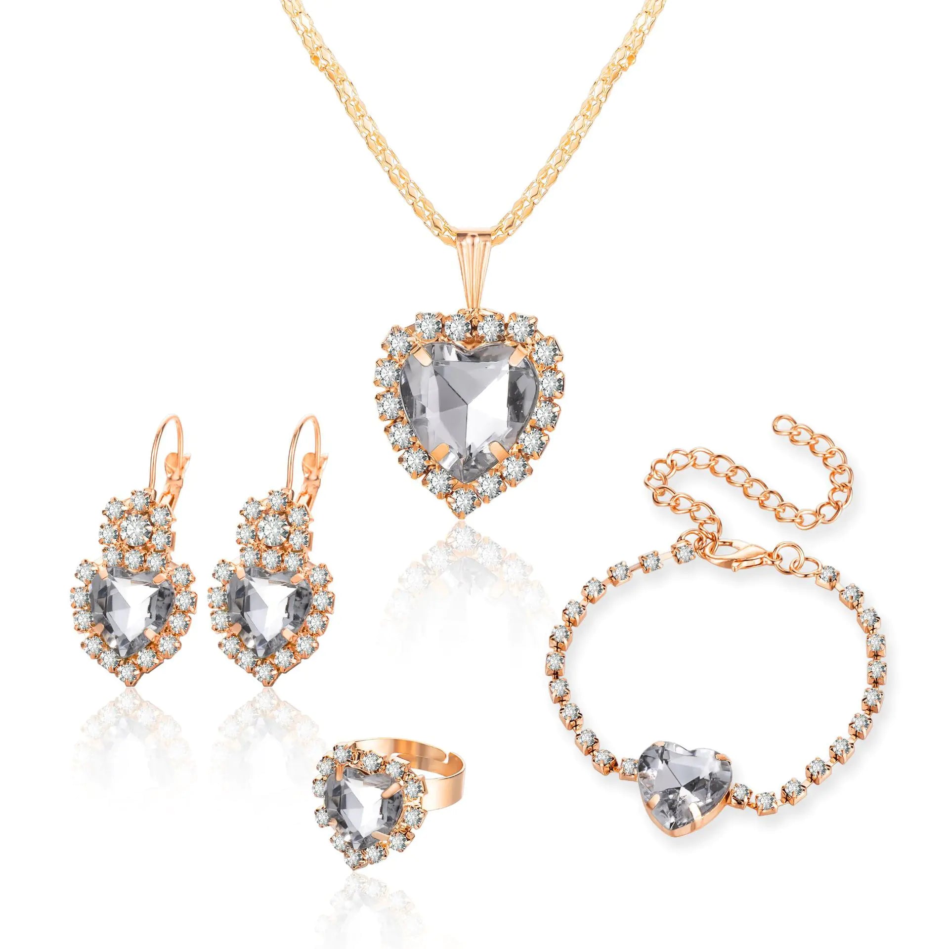 Manufacturer's Ins Water Droplet Rhinestone Jewelry Set