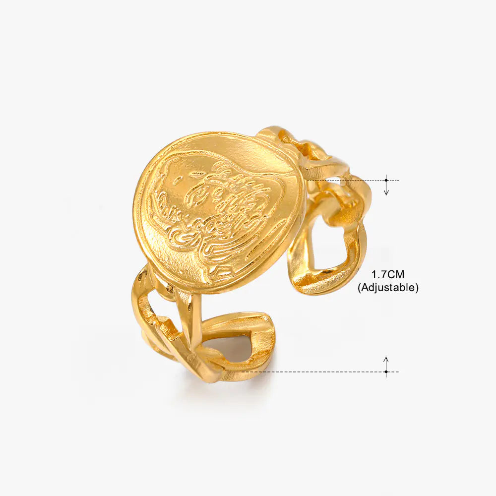 Fashionable 18K Gold-Plated Adjustable Steel Ring
