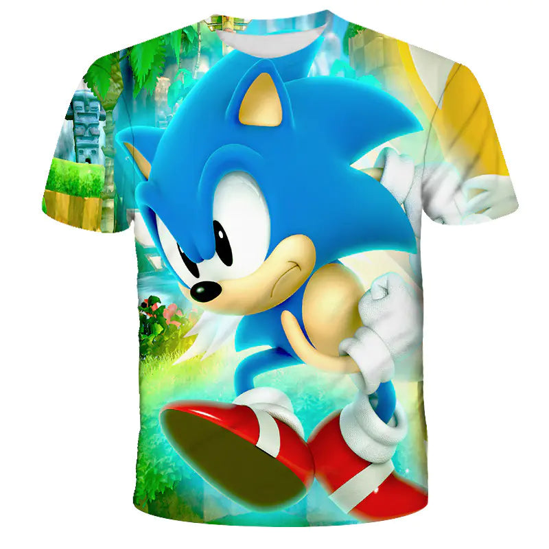 Kids' Summer T-Shirt with 3D Anime Print, Round Neck
