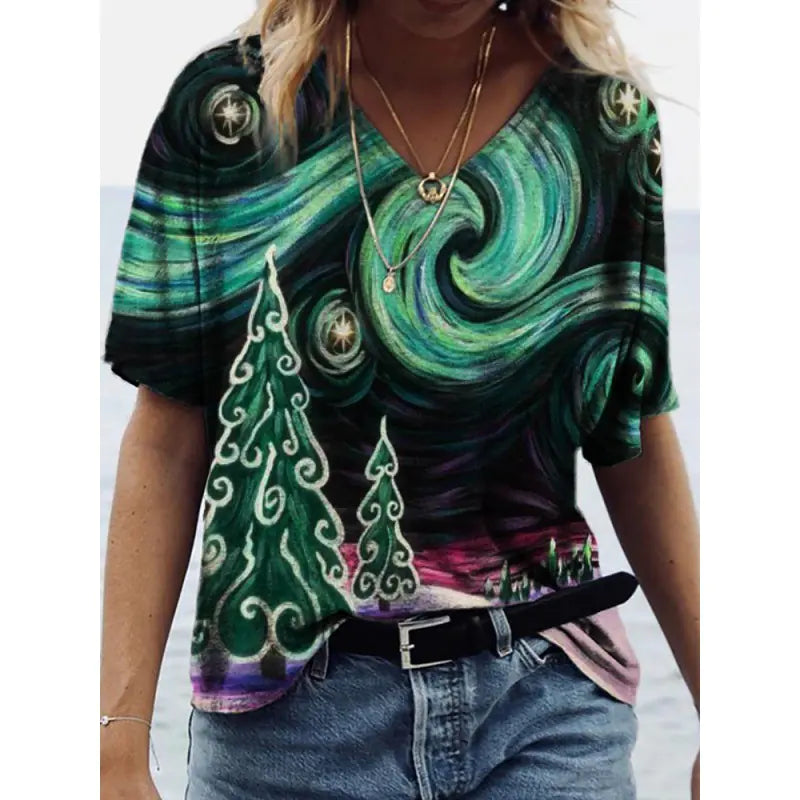 3D Printed Summer V-Neck T-Shirt for Men