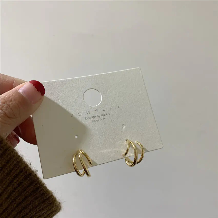 Silver Needle Metal Circle Earrings - Minimalist Style