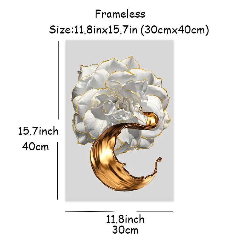 3pcs White Roses Golden Fluid Canvas Art Prints