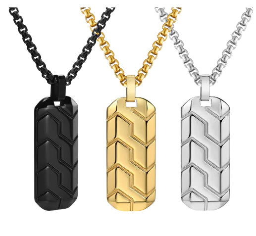 Stainless Steel Geometric Tire Pattern Pendant Necklace