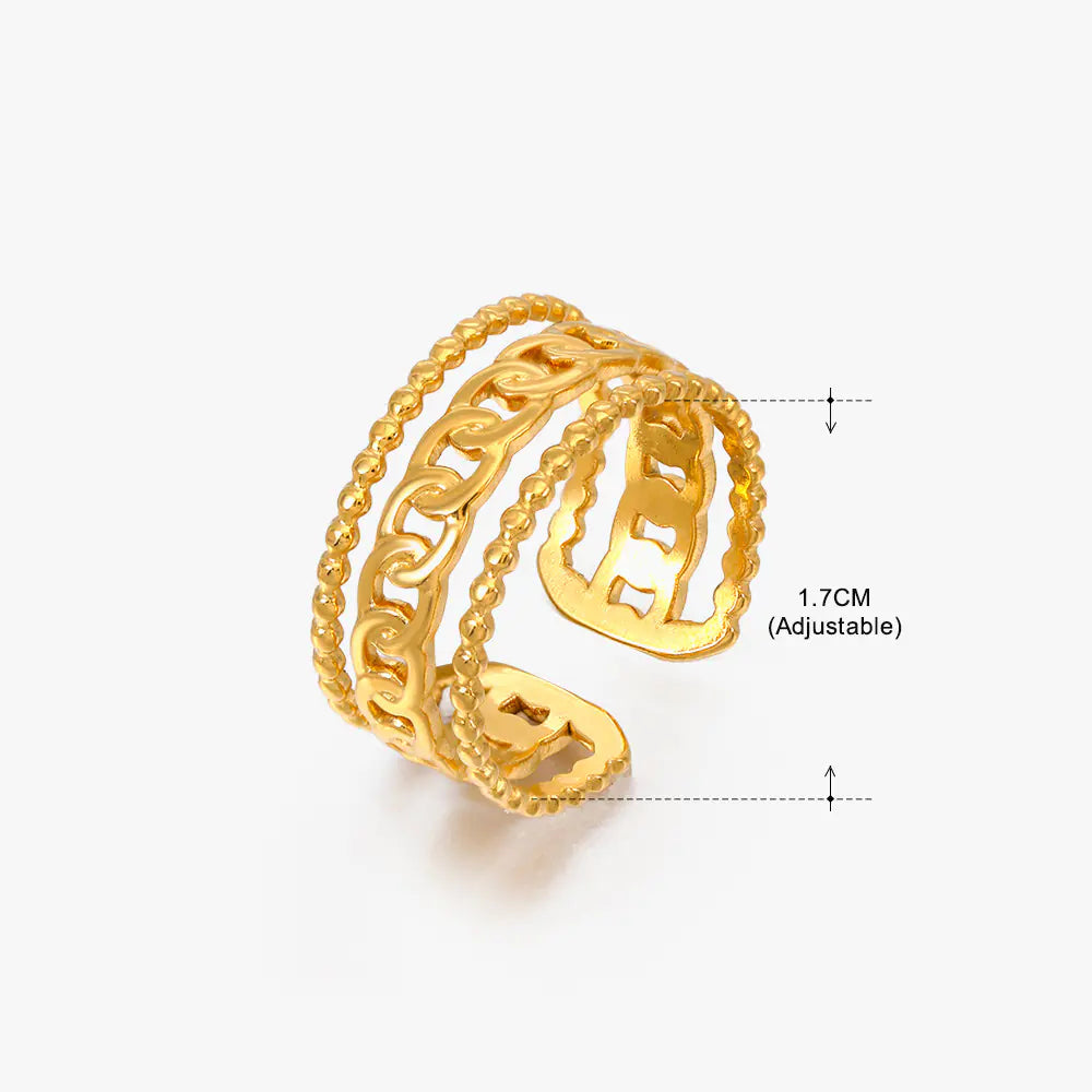 Fashionable 18K Gold-Plated Adjustable Steel Ring