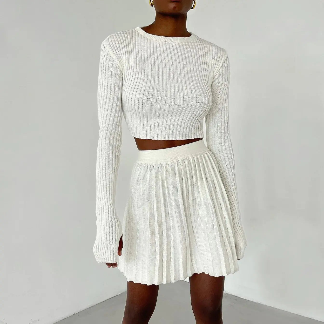 Women's Knitted Short Skirt and Sweater Set