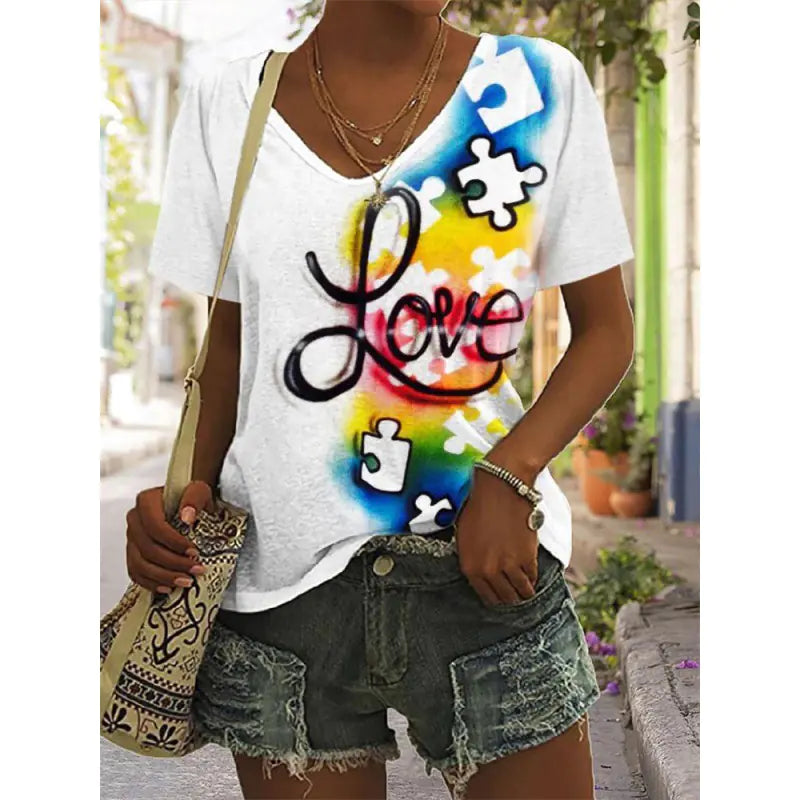 3D Printed Summer V-Neck T-Shirt for Men