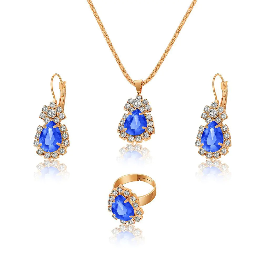 Manufacturer's Ins Water Droplet Rhinestone Jewelry Set