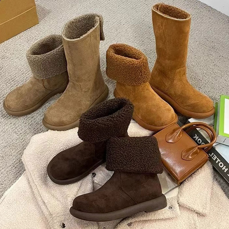 Womens Casual Warm Mid-calf Boots With Cotton Lining