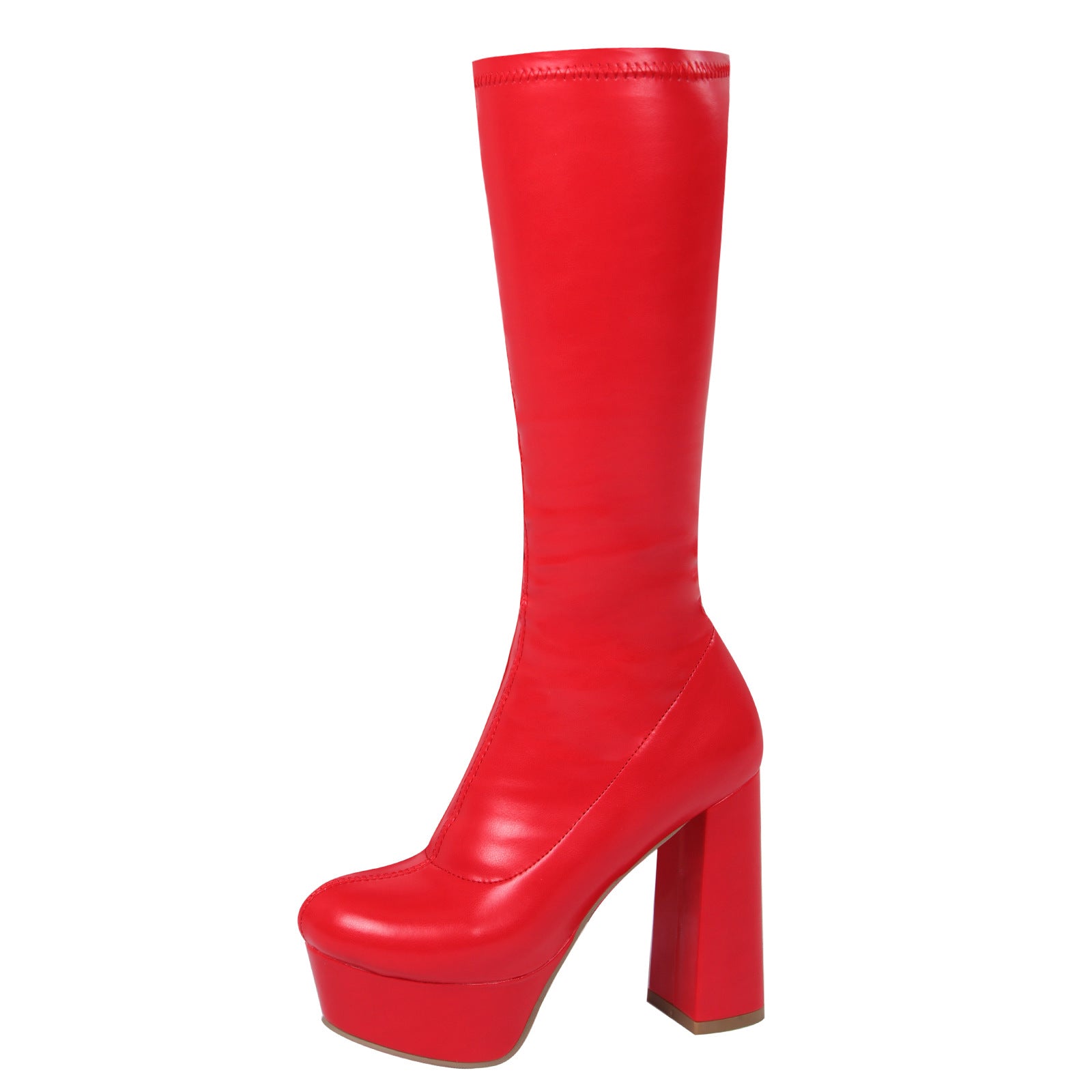 High-elasticity Mid-calf Womens Leather Boots With A Leopard Print