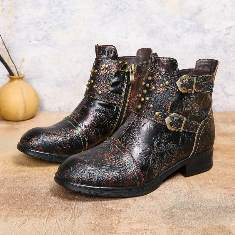 Retro Womens Rivet Belt Buckle Fashion Boots