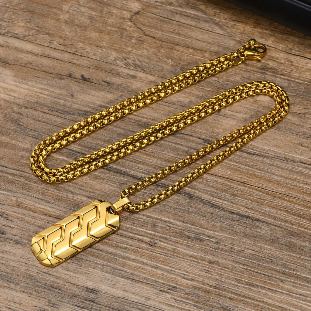 Stainless Steel Geometric Tire Pattern Pendant Necklace