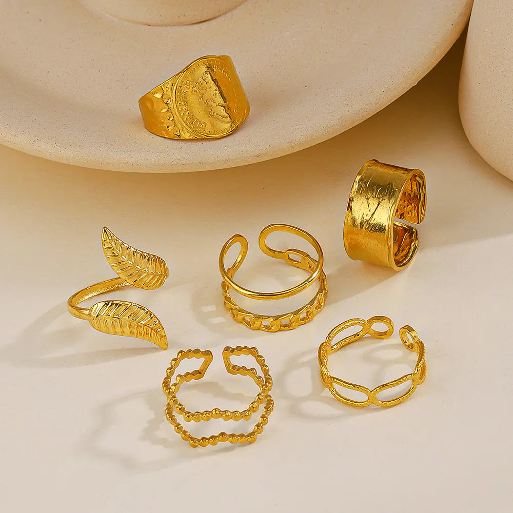 Fashionable 18K Gold-Plated Adjustable Steel Ring