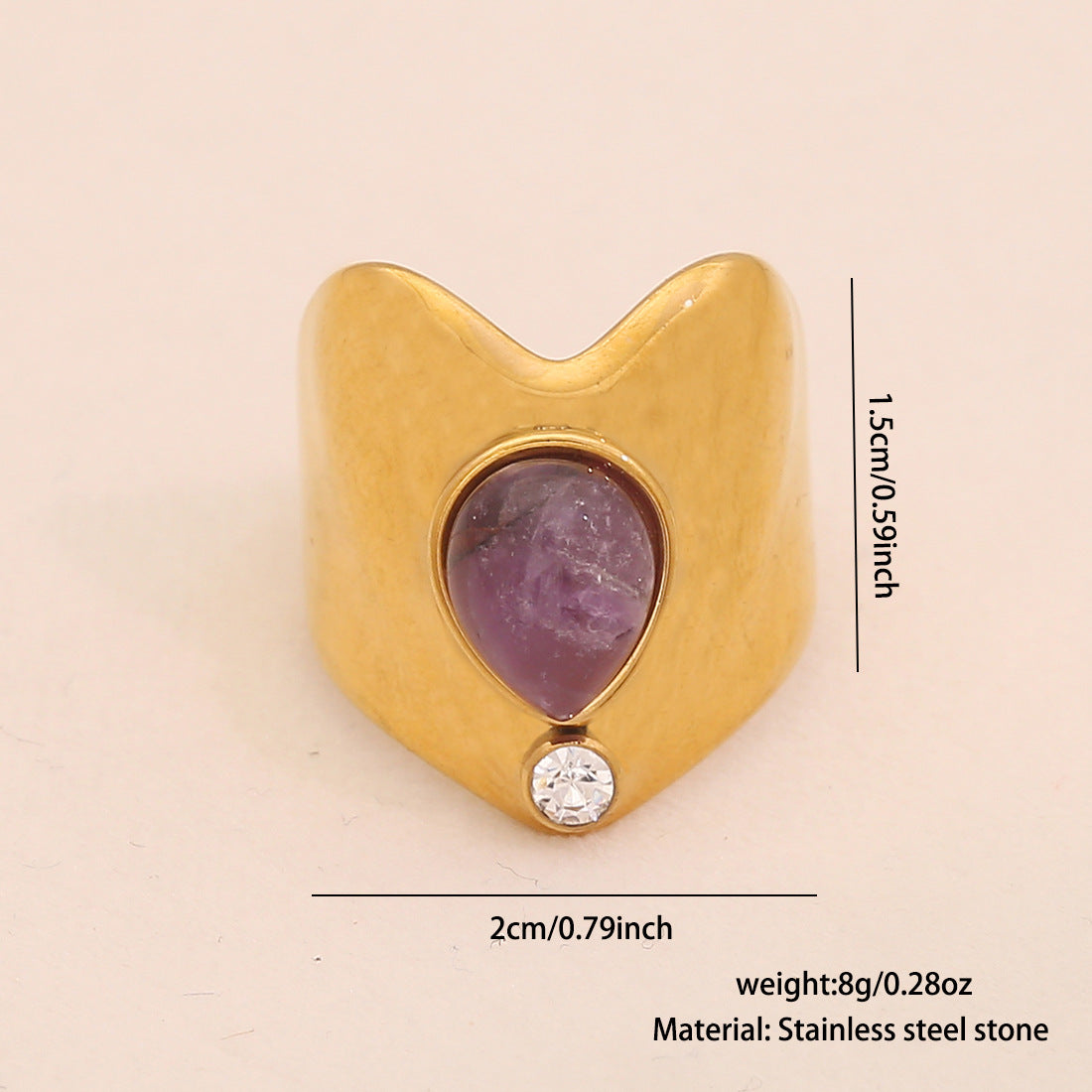 Womens Vintage Adjustable Open Ring With Natural Stone