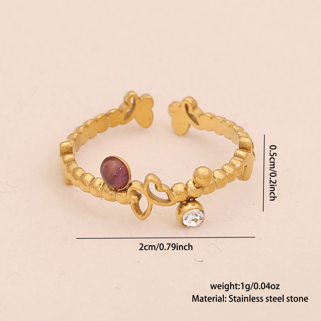 Womens Vintage Adjustable Open Ring With Natural Stone