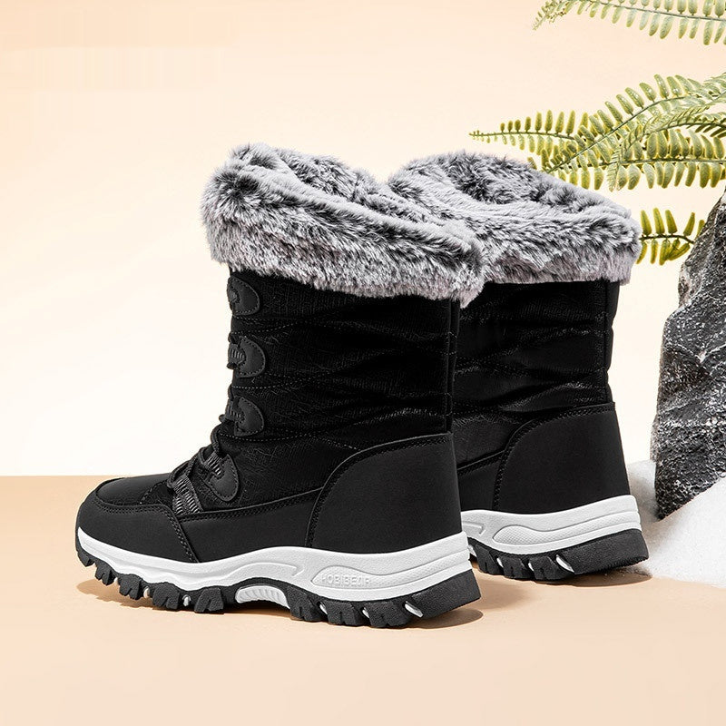 Warm Wide-toe Shoes Womens Mid-height Soft-soled Faux-fur Snow Boots For Winter