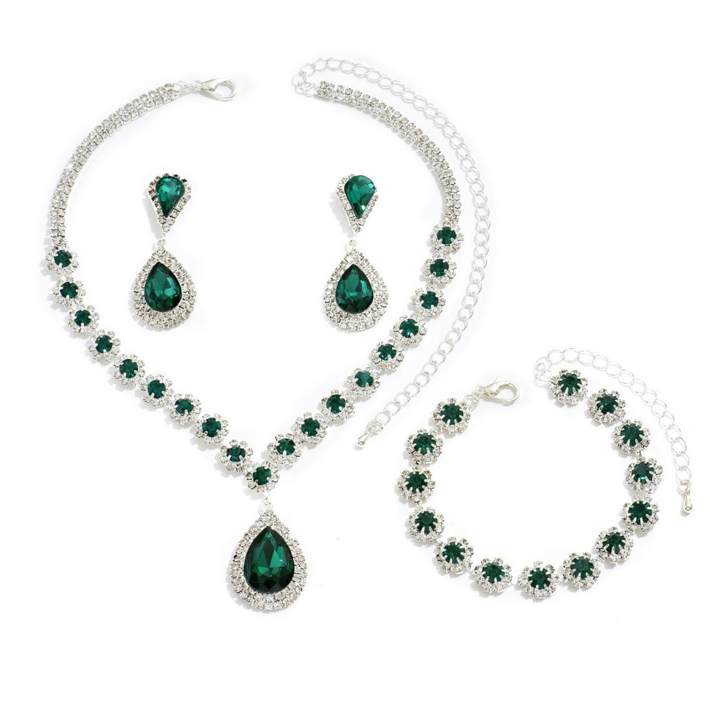 Diamond Necklace Earrings And Bracelet Three Piece Jewelry Set