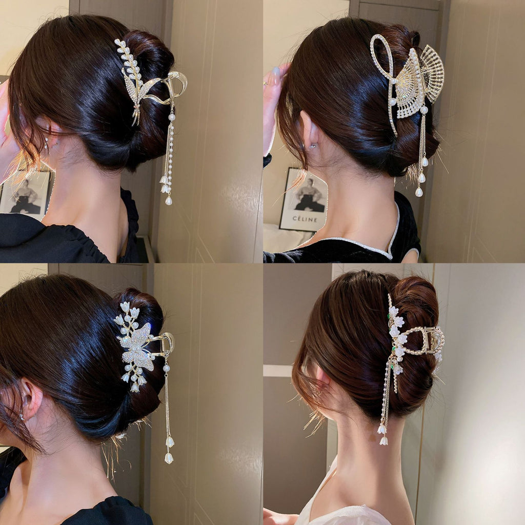 Diamond-encrusted Pearl Wheat-spike Lily-of-the-valley Tassel Hair Clip