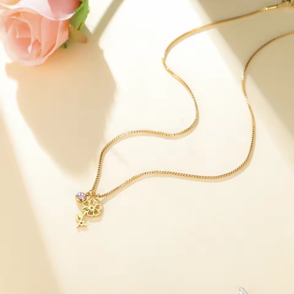 December Birthstone Flower Design Necklace For Women