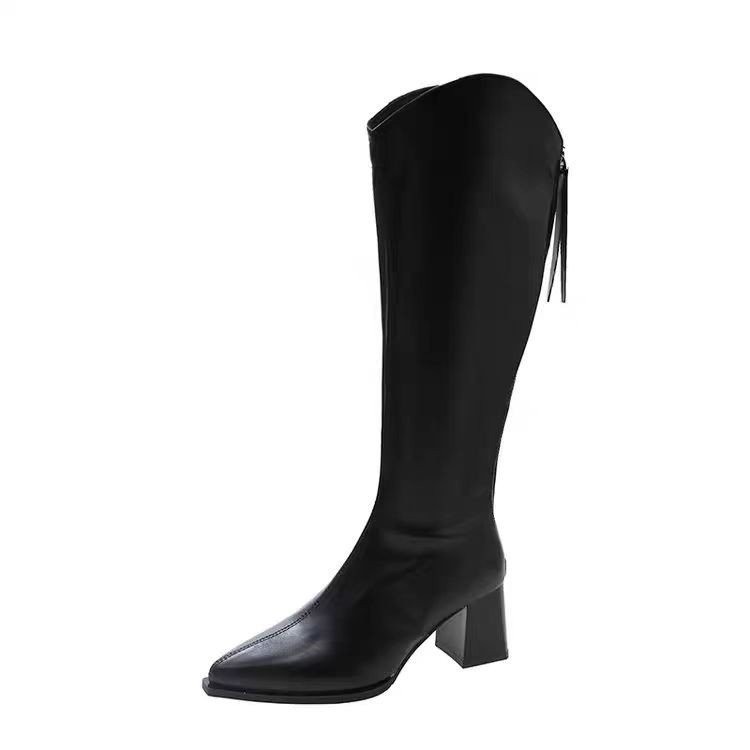 FallWinter Plus-Size Womens Chunky-Heel Pointed-Toe Mid-Calf Fashion Boots In A Casual Style