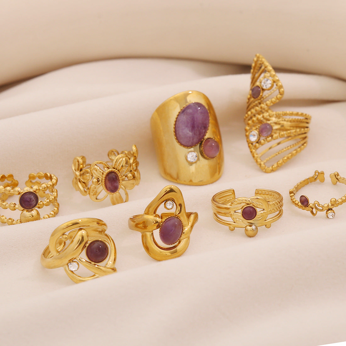 Womens Vintage Adjustable Open Ring With Natural Stone