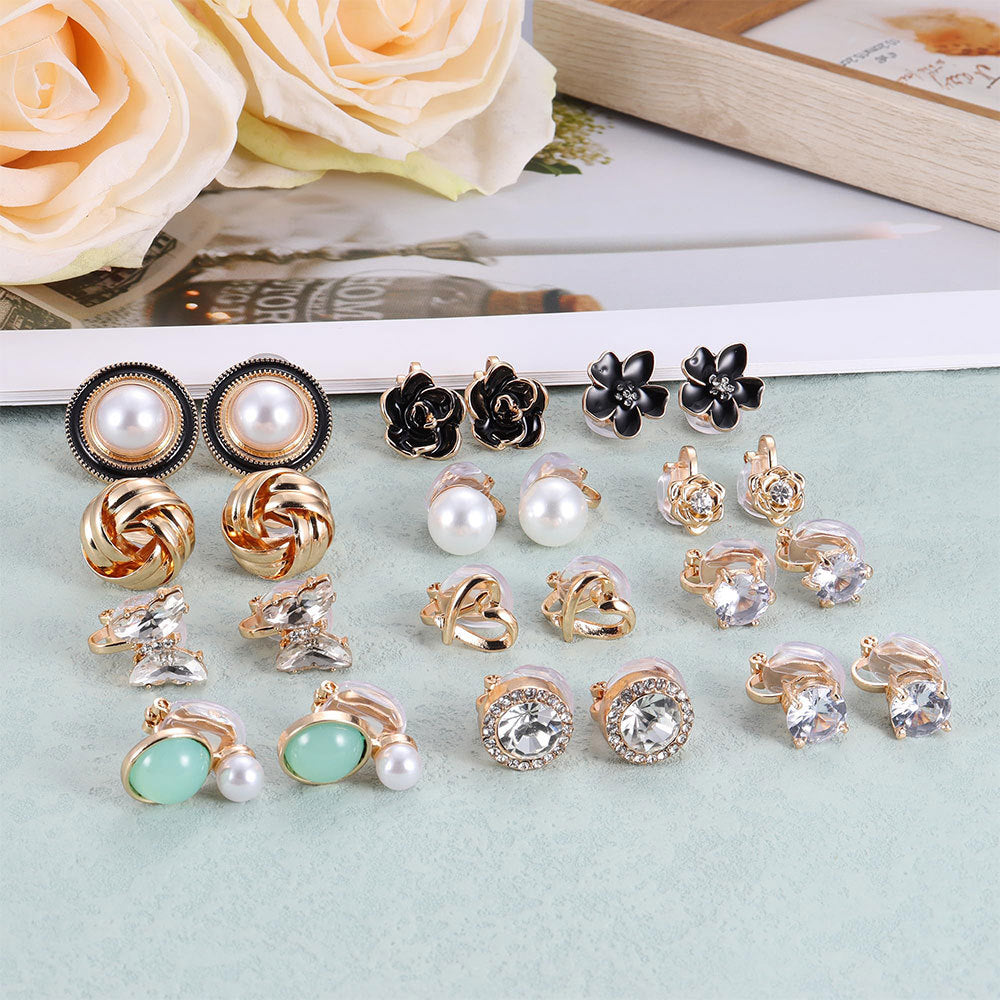 Womens Butterfly Flower Pearl Clip-On Earring Set