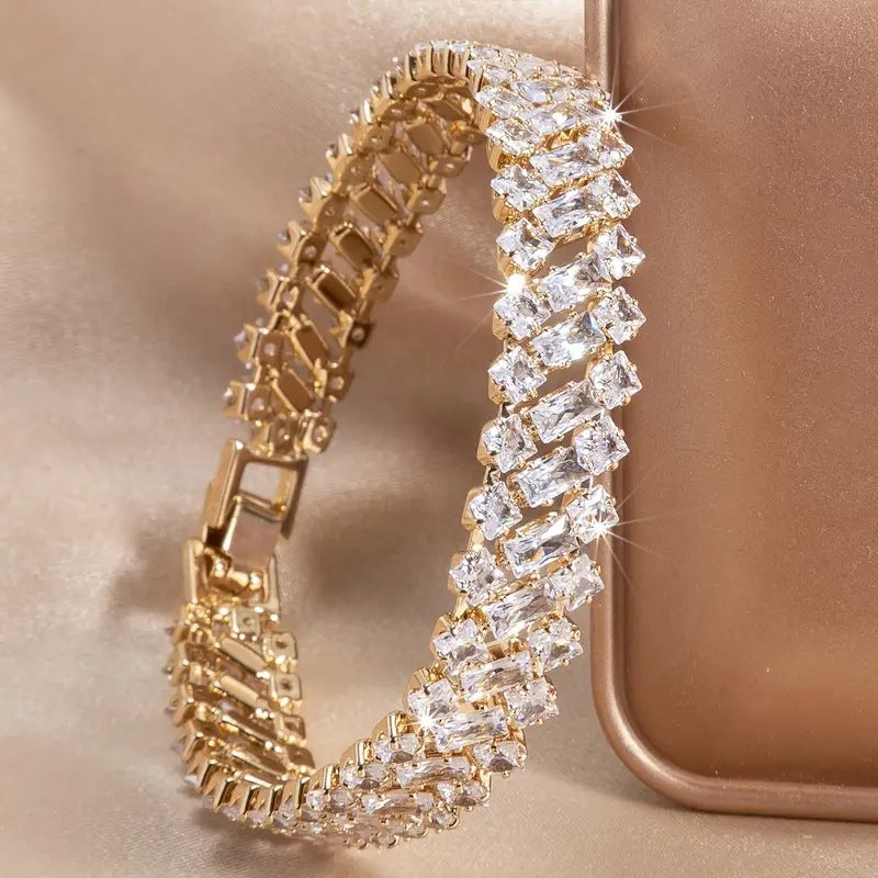 New Multi-row Diamond Braceletsleek And Dazzling With A Full Diamond Setting