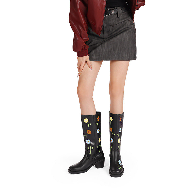 Womens Western Boots With Floral And Embroidery Details