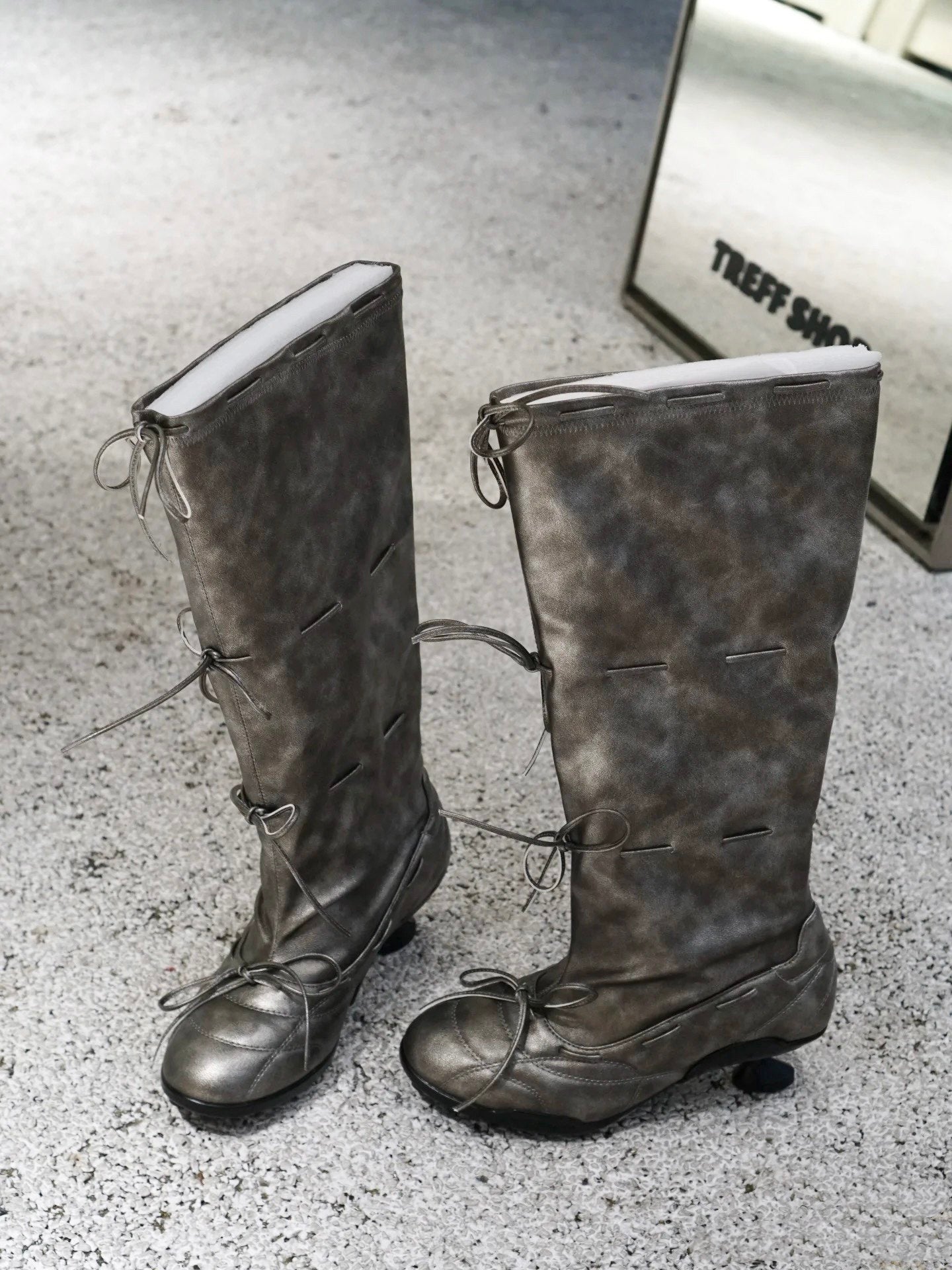 Retro Petite High Heel Ballet Thigh-High Fashion Boots With Bow Tie Straps