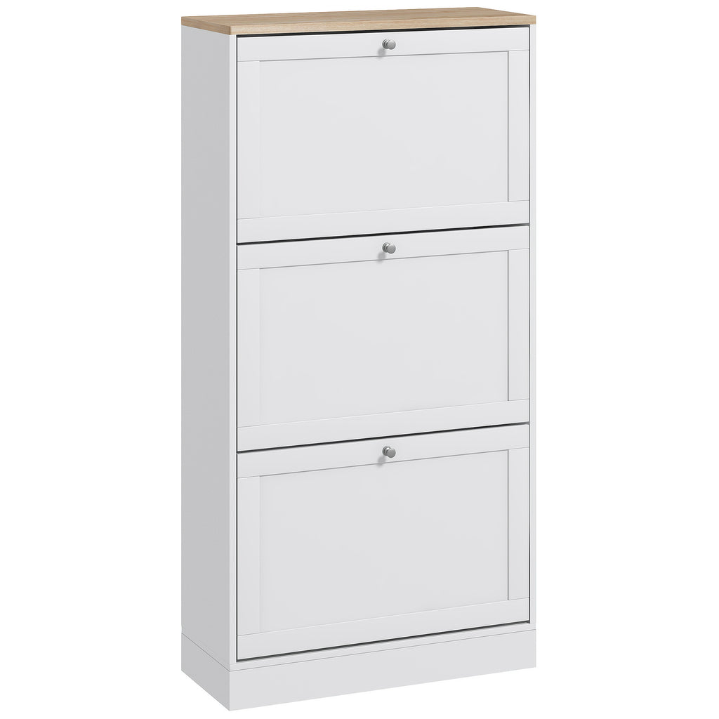 Modern Compact Three-Drawer Shoe Storage Cabinet - White