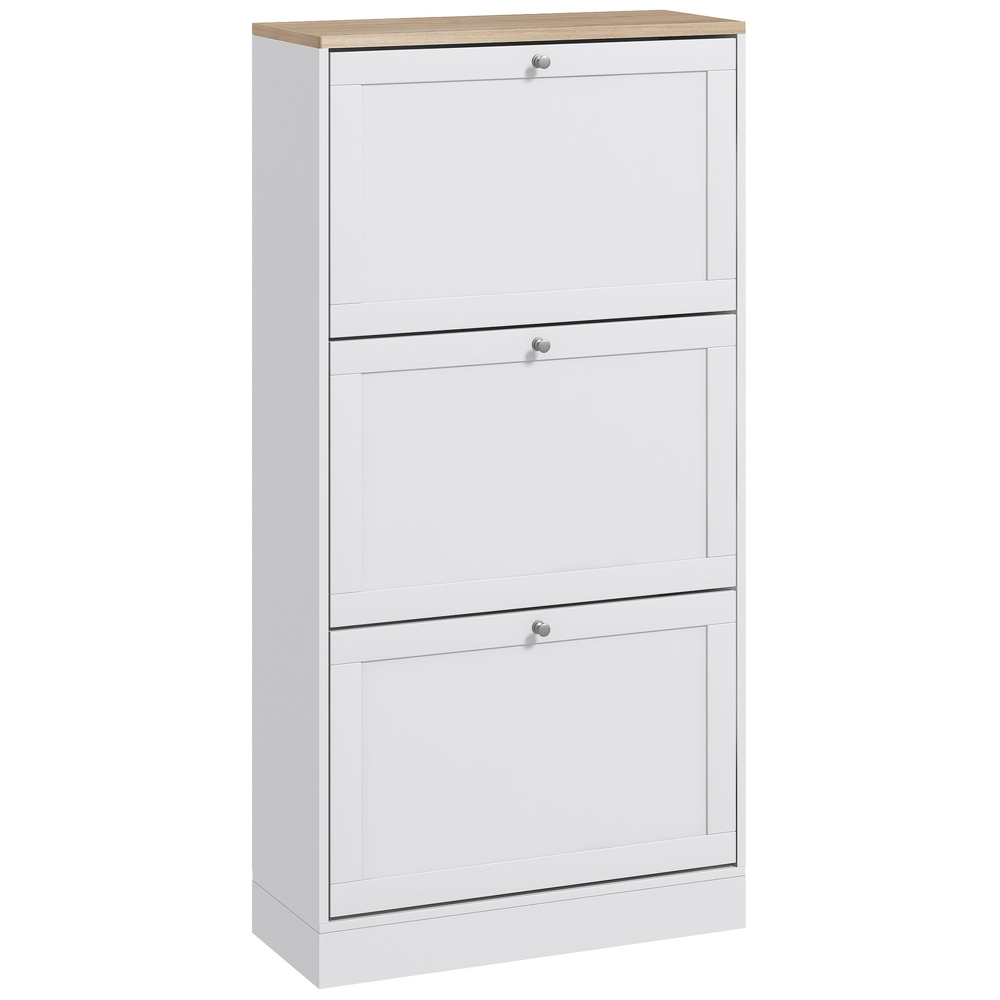 Modern Compact Three-Drawer Shoe Storage Cabinet - White