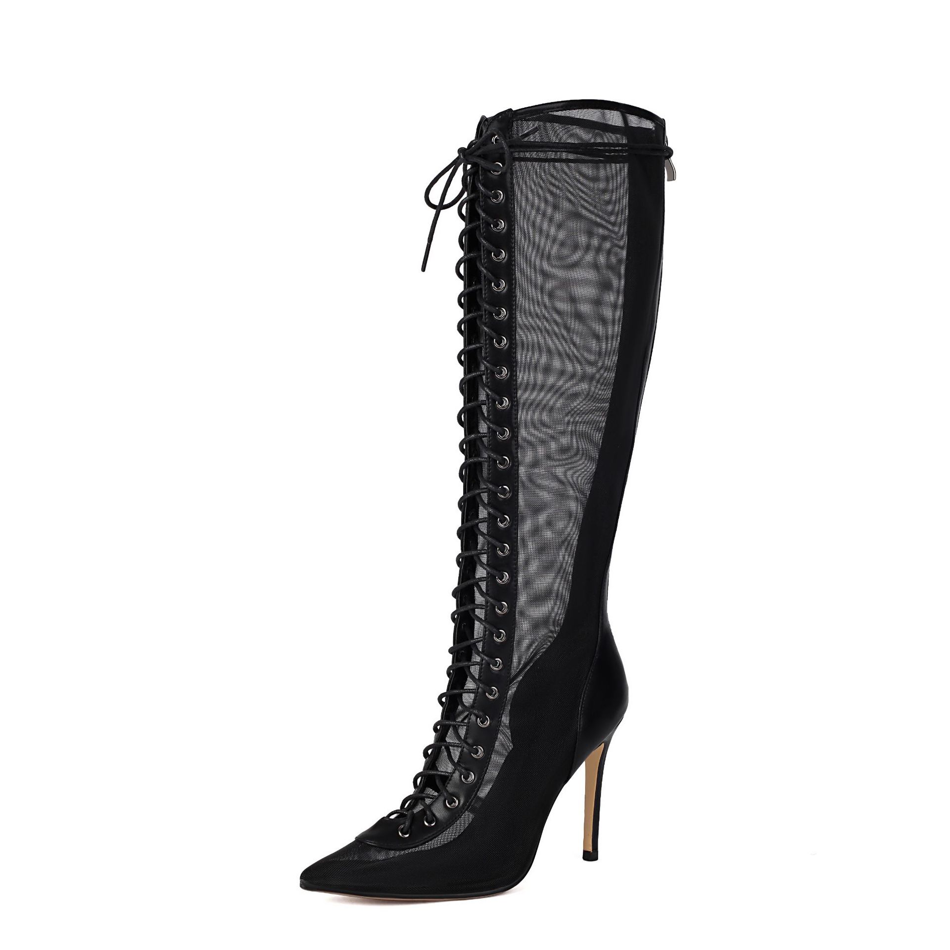 Womens Sleek High-Heeled Leopard-Print Breathable Over-the-Knee Sandals