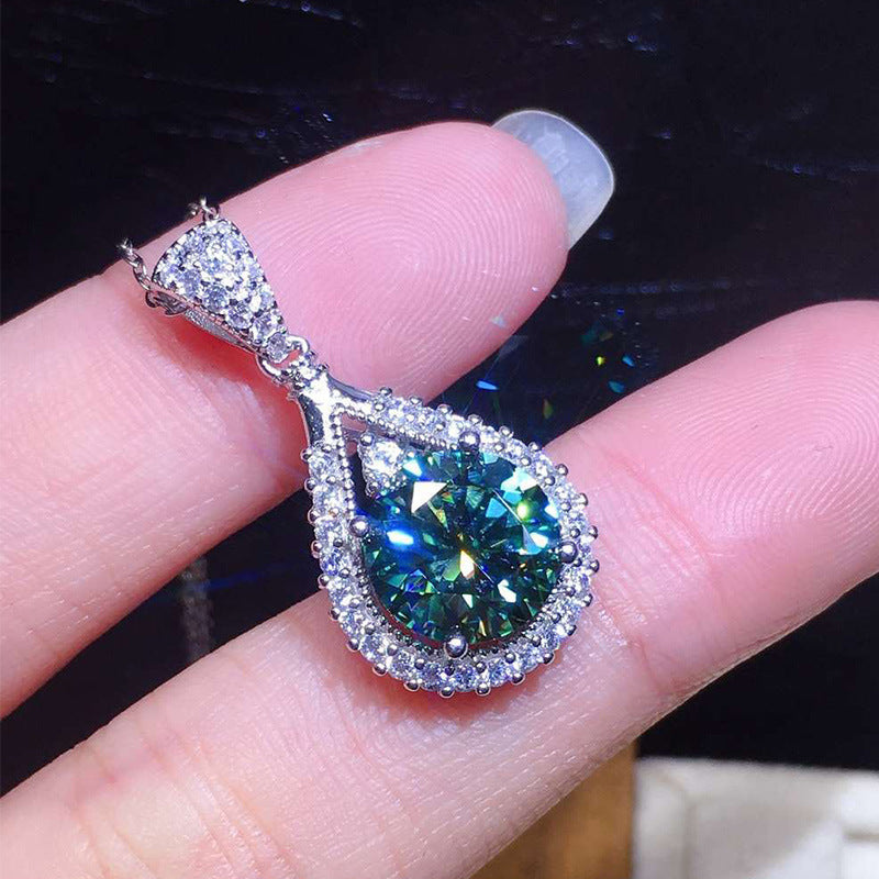 Emerald Green Zircon Teardrop Pendant Womens Necklace