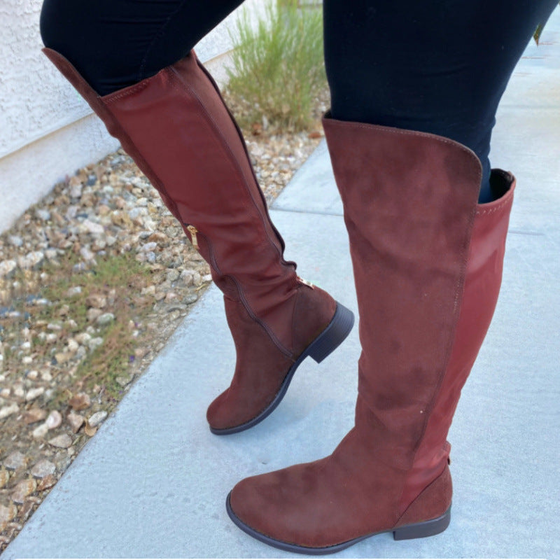 Stylish Round-toe Knee-high Womens Boots With A Unique Patchwork Design