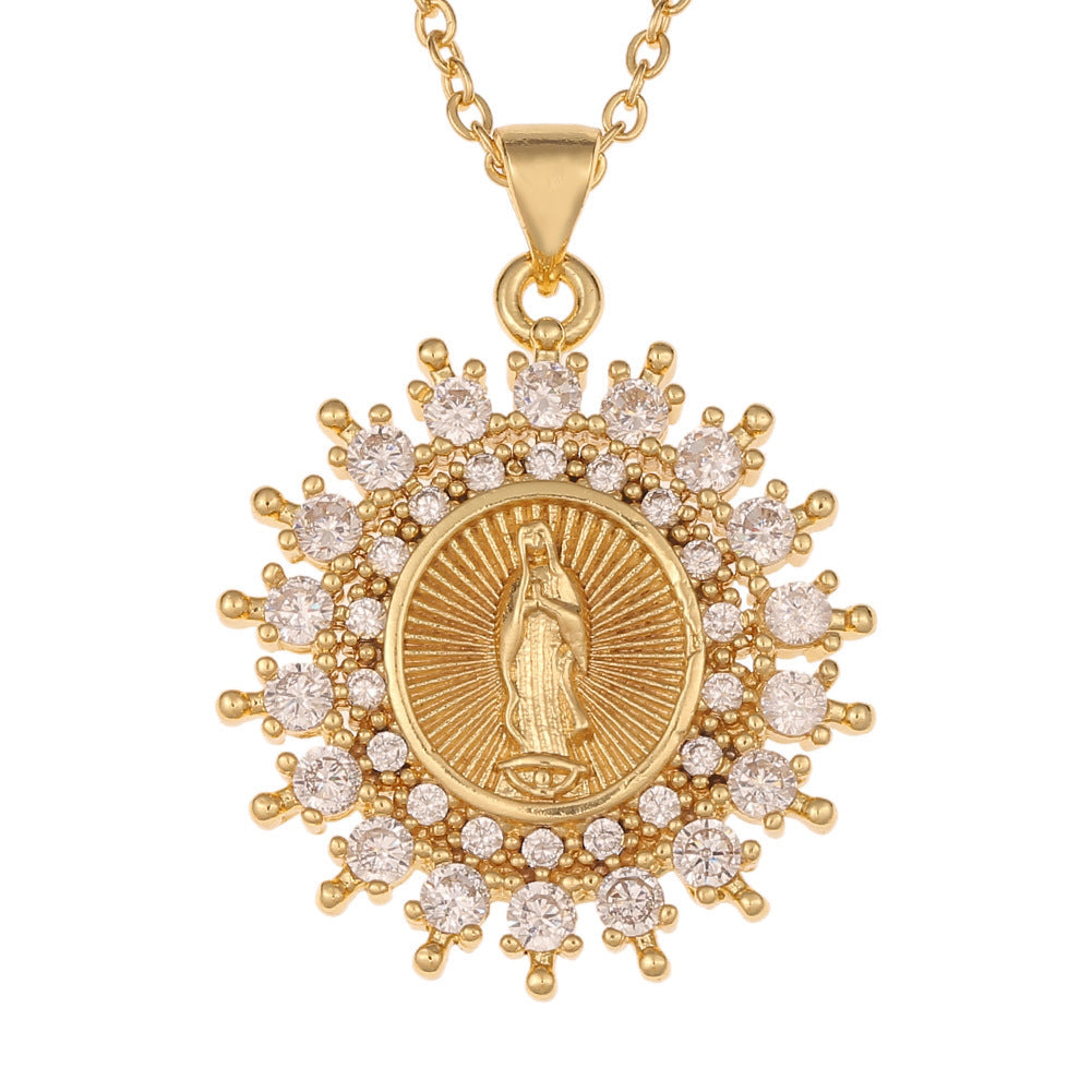 Oval Shell Madonna Pendant Gold Necklace