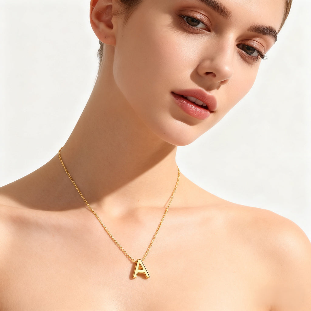 Gold-Plated Copper Necklace With 26 Uppercase English Letters Finely Polished Perforated Pendant On An Exquisite Chain