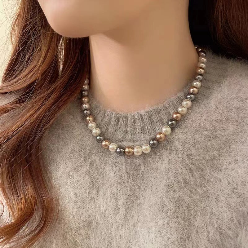Womens Mixed-Color Glass Pearl Necklace Jewelry