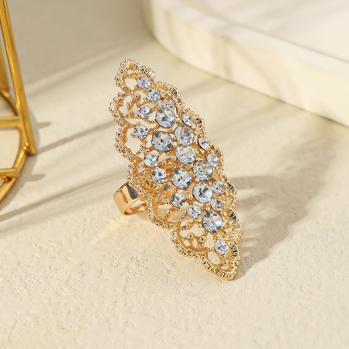 Fashion Personality Ring For Women Creative Minimalist Hollow Geometric Zircon-Embedded Open Adjustable Ring  Multi-Color Optional  Versatile For Daily Wear & Gifting