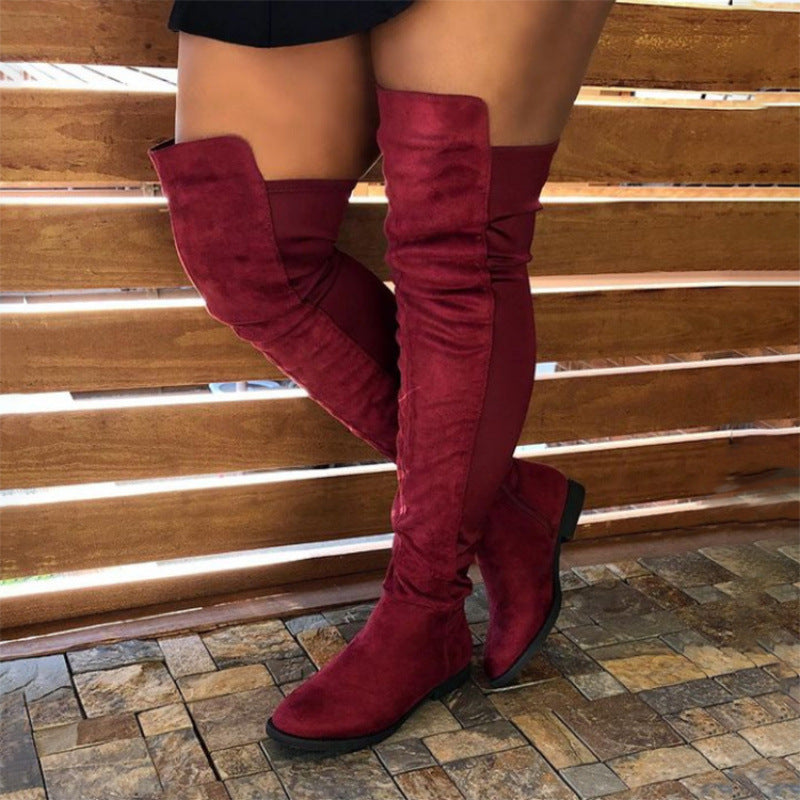 Stylish Round-toe Knee-high Womens Boots With A Unique Patchwork Design