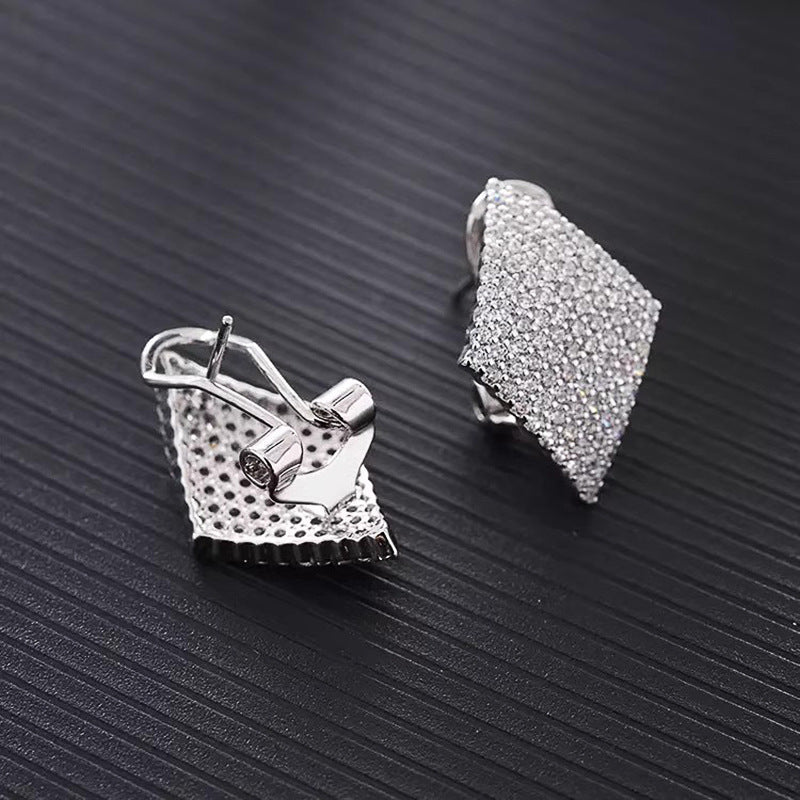 Full-Crystal Geometric Rhombus Stud Earrings For Women
