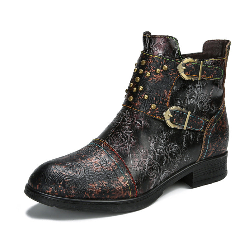 Retro Womens Rivet Belt Buckle Fashion Boots