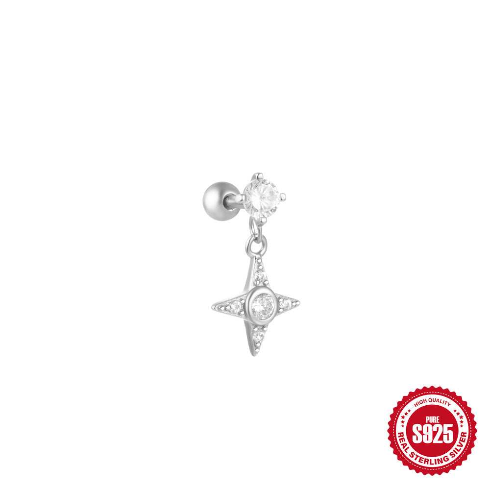 S925 Sterling Silver Star  Moon  And Flower Piercing Stud Earrings
