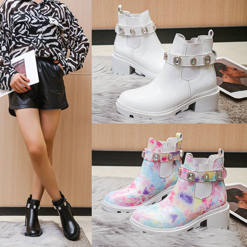 Euro-American Fashion Rhinestone Chunky-heel Trendy Boots