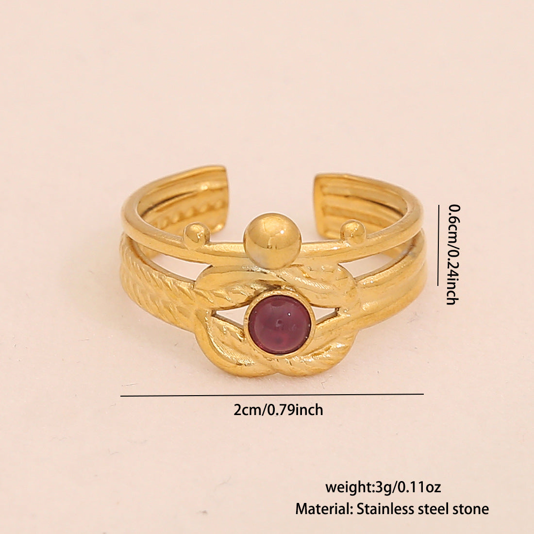 Womens Vintage Adjustable Open Ring With Natural Stone